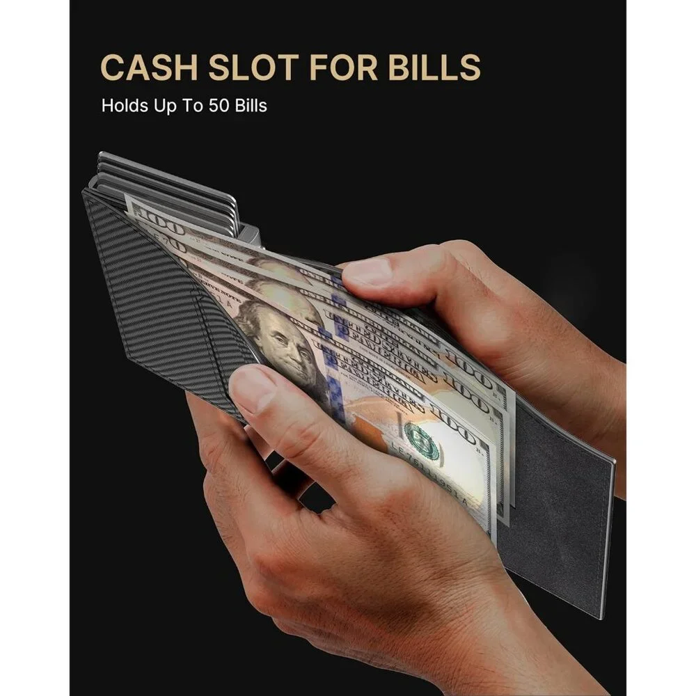 Mens Wallet Card Holder: Pop Up Aluminum Case, Genuine Leather, Smart, RFID